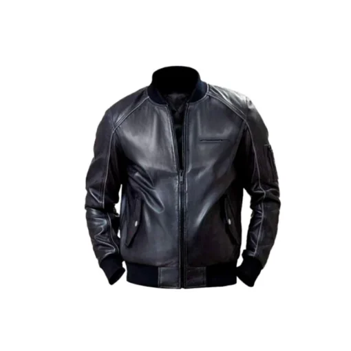 Black Leather Bomber Jacket