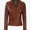 Women’s Quilted Style Cognac Leather Motorider